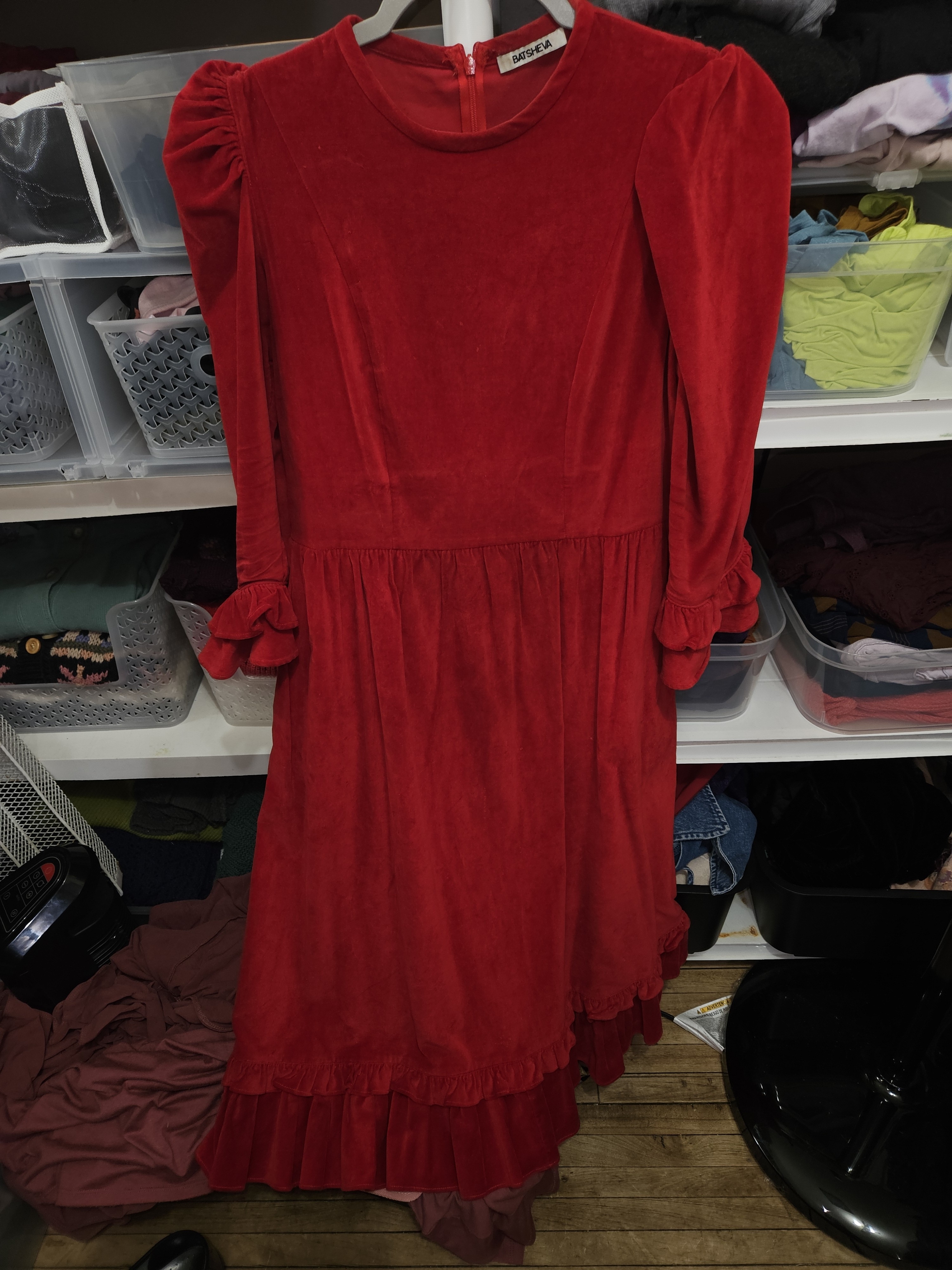 Batsheva Red Velvet Prairie Dress